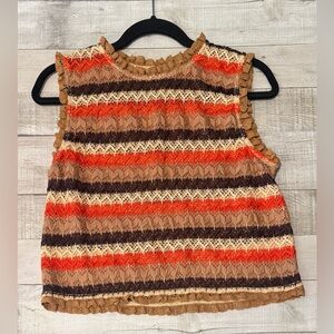 Lace Crochet Sleeveless Top - Blue Tassel